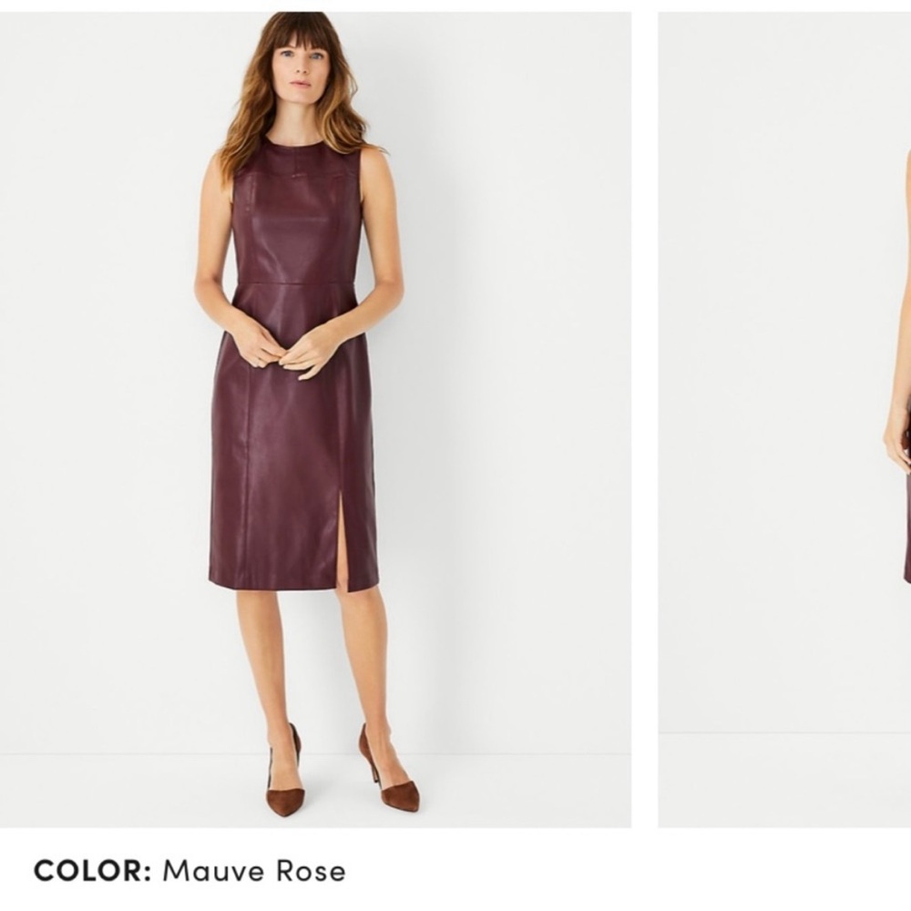Burgundy faux leather sheath dress